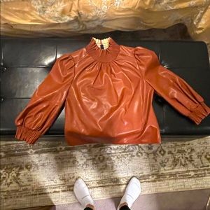 INC Faux Leather Blouse